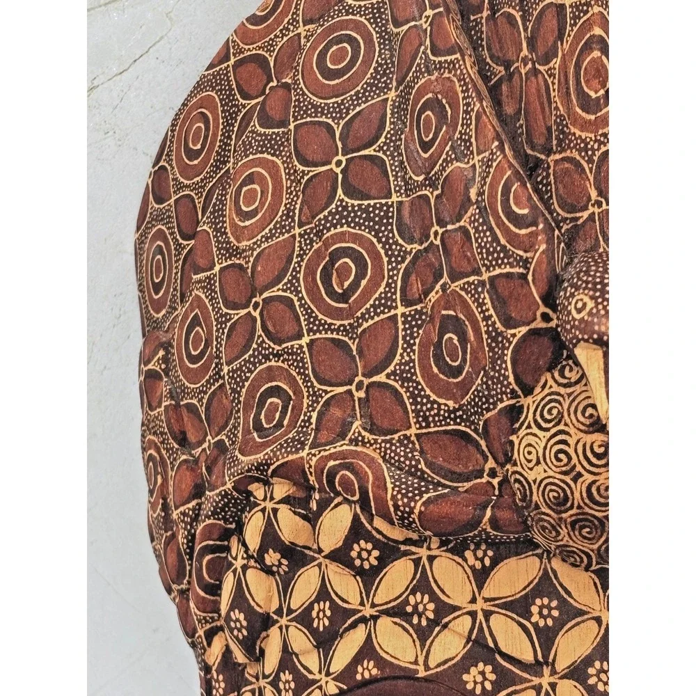 Hand Carved Indonesian Batik Wood Mask Batik Pattern Bird Motif Wall Art EUC